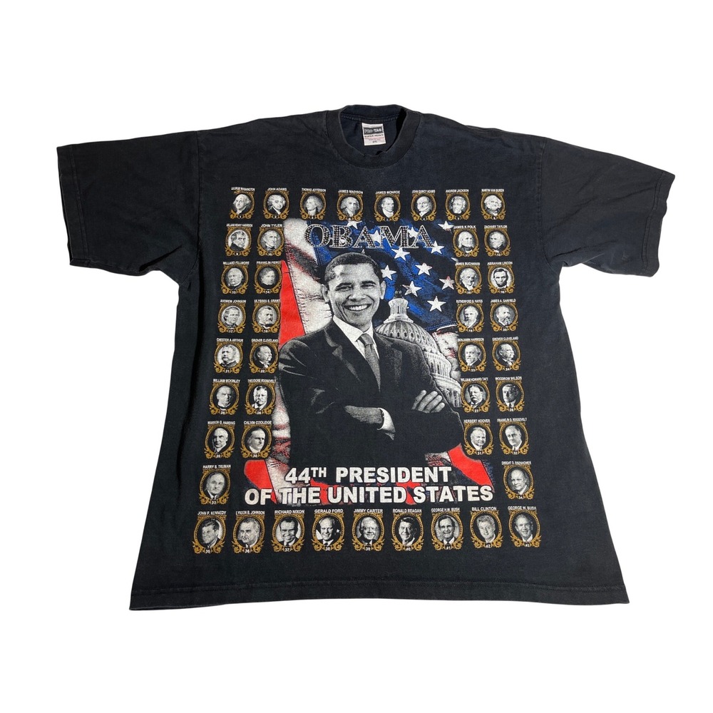 Vintage Pro Tag Obama 44th President US History Y2K‎ Graphic T-Shirt Made in USA